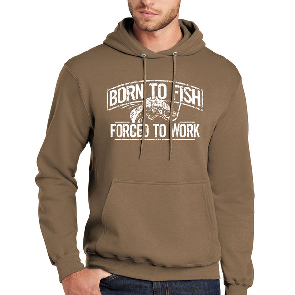 Born To Fish White Design Fleece Heavy Blend Pullover Hooded Sweatshirt
