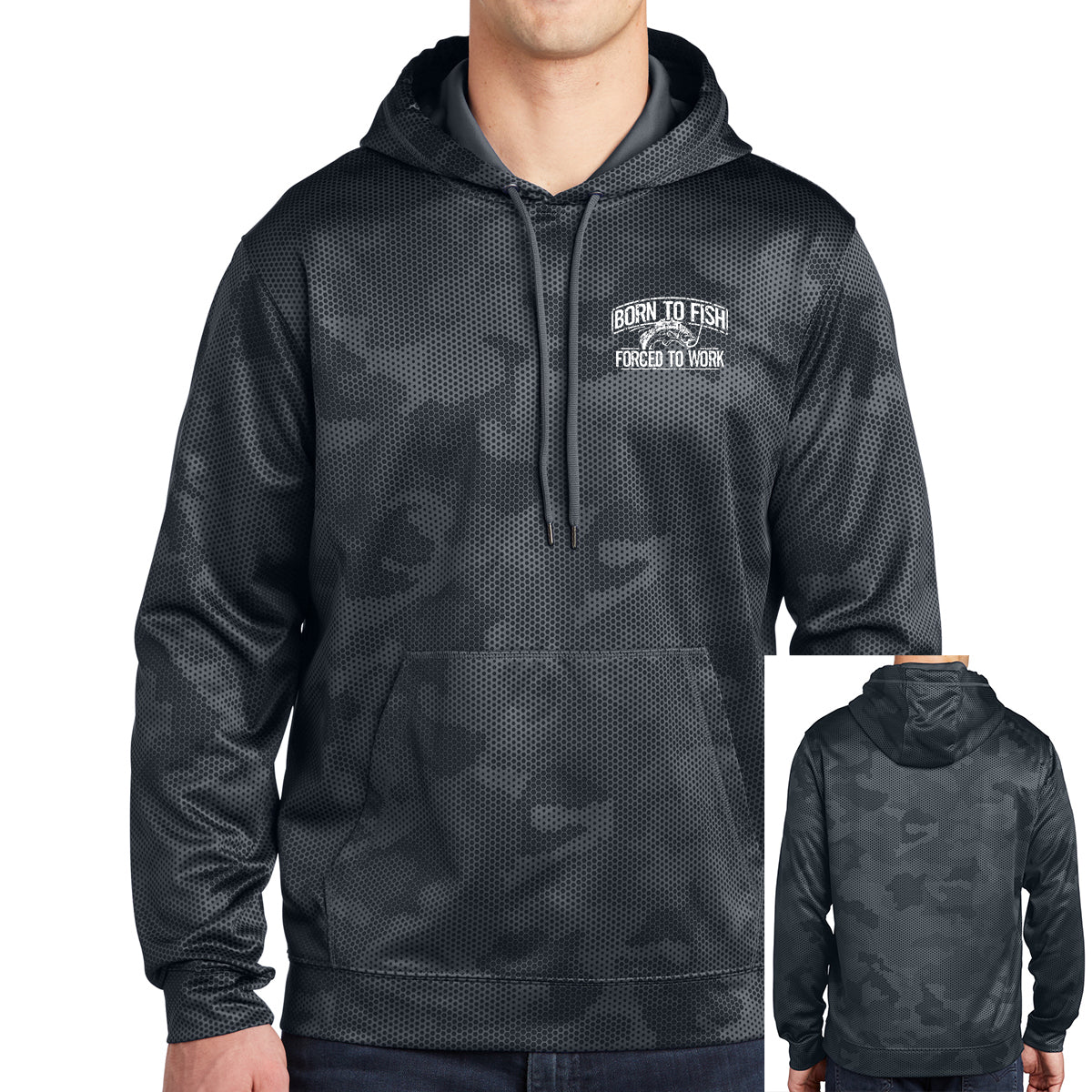 Born To Fish ST240 Sport-Wick Full CamoHex Fleece Performance Hooded Sweatshirt