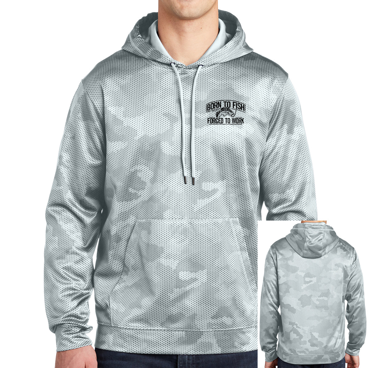 Born To Fish ST240 Sport-Wick Full CamoHex Fleece Performance Hooded Sweatshirt