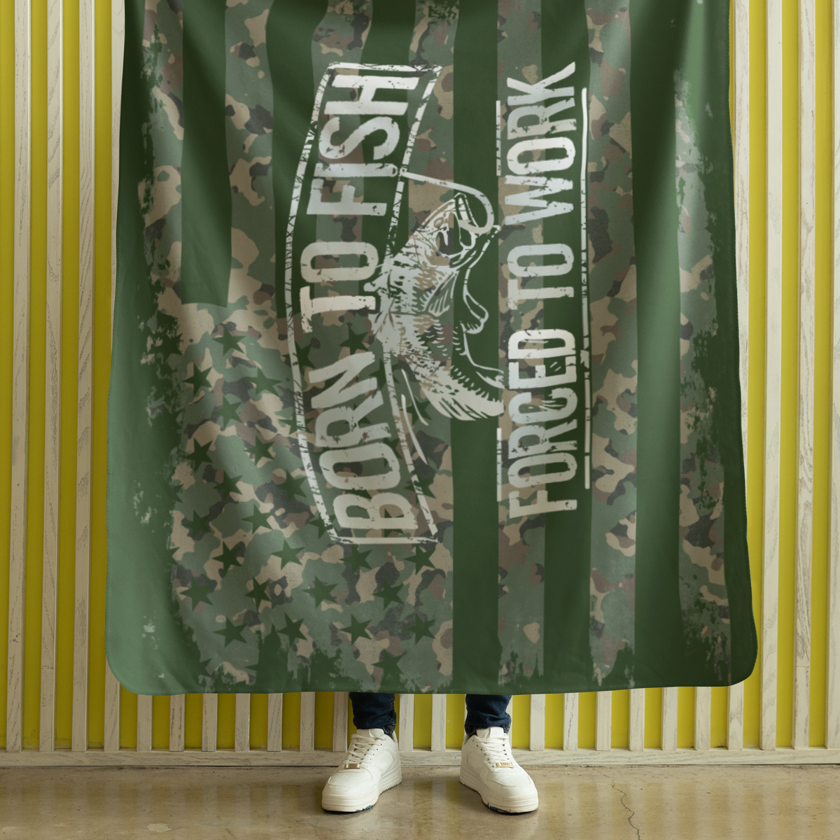 Born To Fish Military Green Soft Plush Velveteen Microfiber Blanket