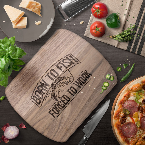 Born To Fish Hardwood Oval Cutting Board