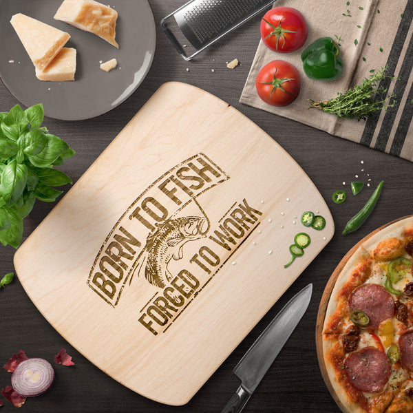 Born To Fish Hardwood Oval Cutting Board