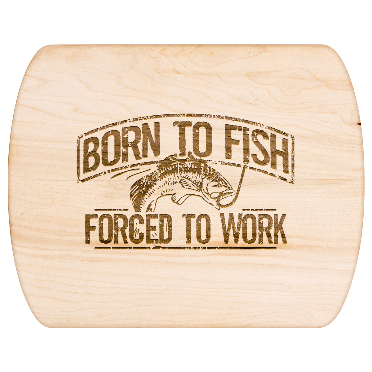 Born To Fish Hardwood Oval Cutting Board