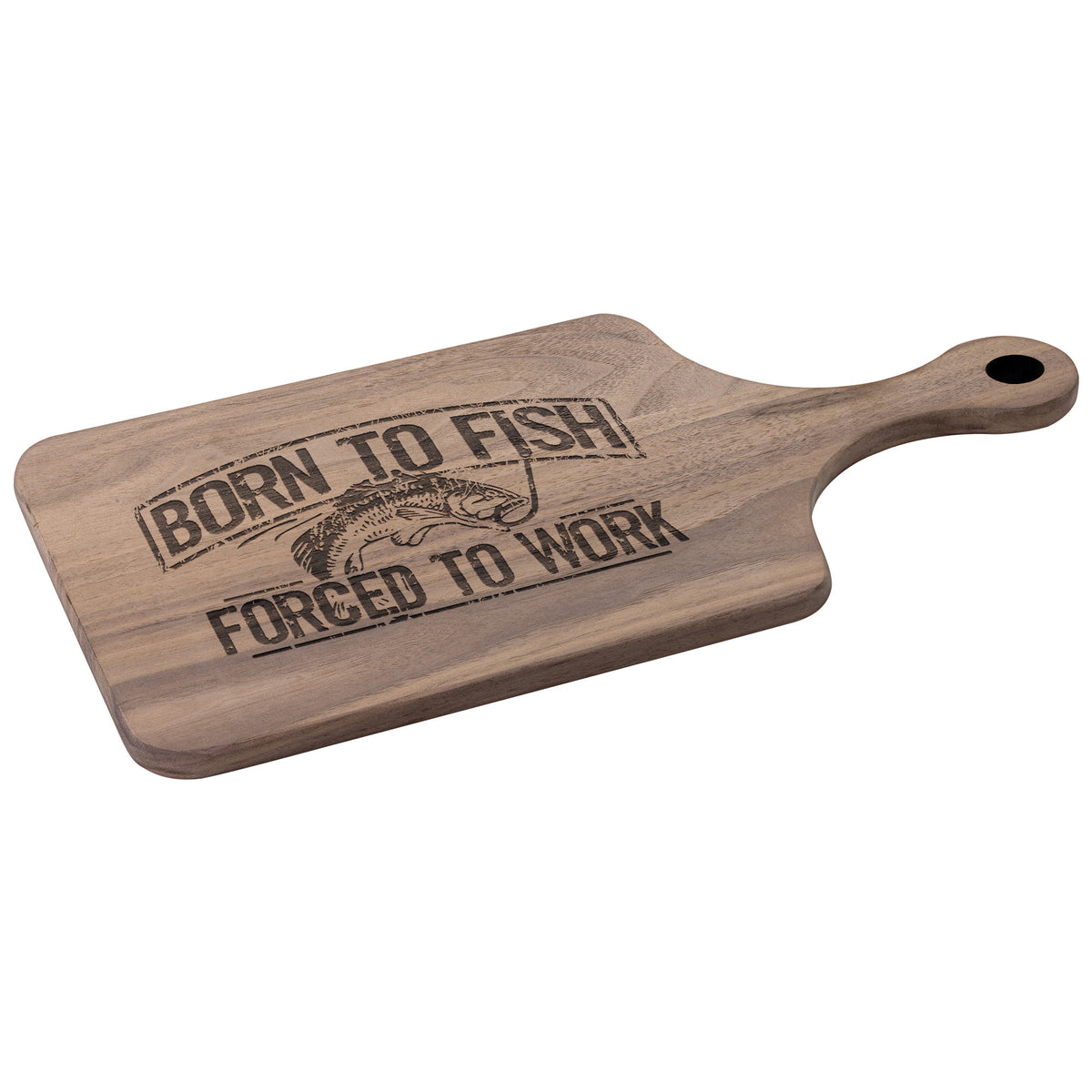 Born To Fish Hardwood Paddle Cutting Board