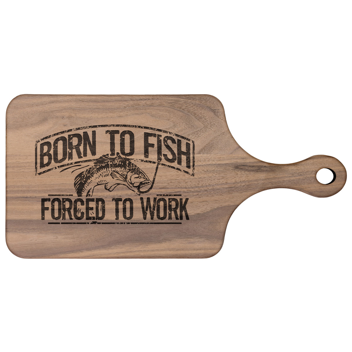 Born To Fish Hardwood Paddle Cutting Board