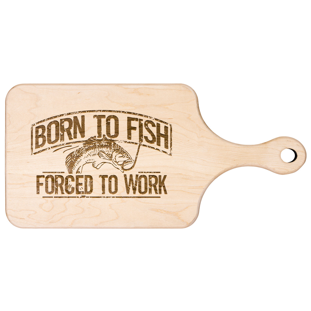 Born To Fish Hardwood Paddle Cutting Board