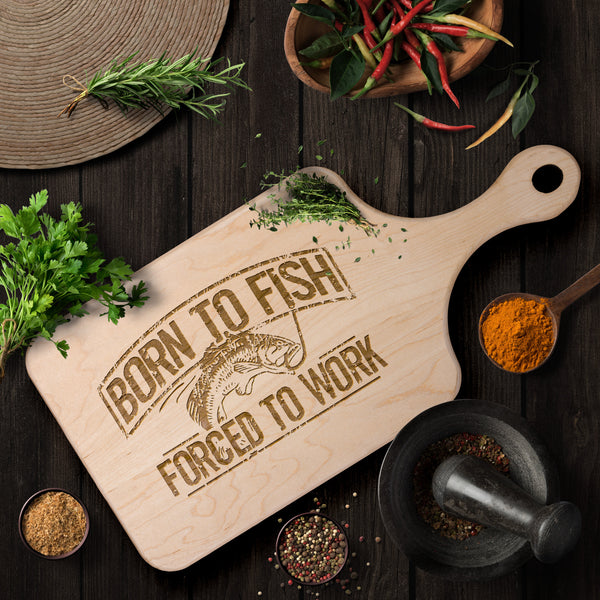 Born To Fish Hardwood Paddle Cutting Board