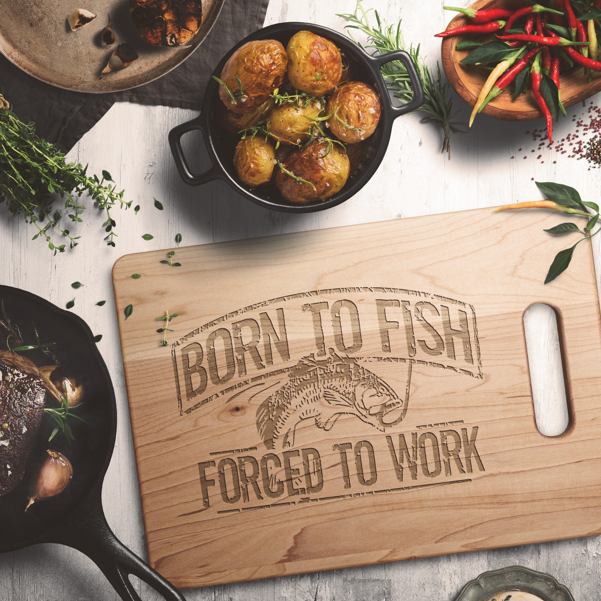 bonar fish box cutting board Born To Fish Rectangle Maple Wood Cutting Board