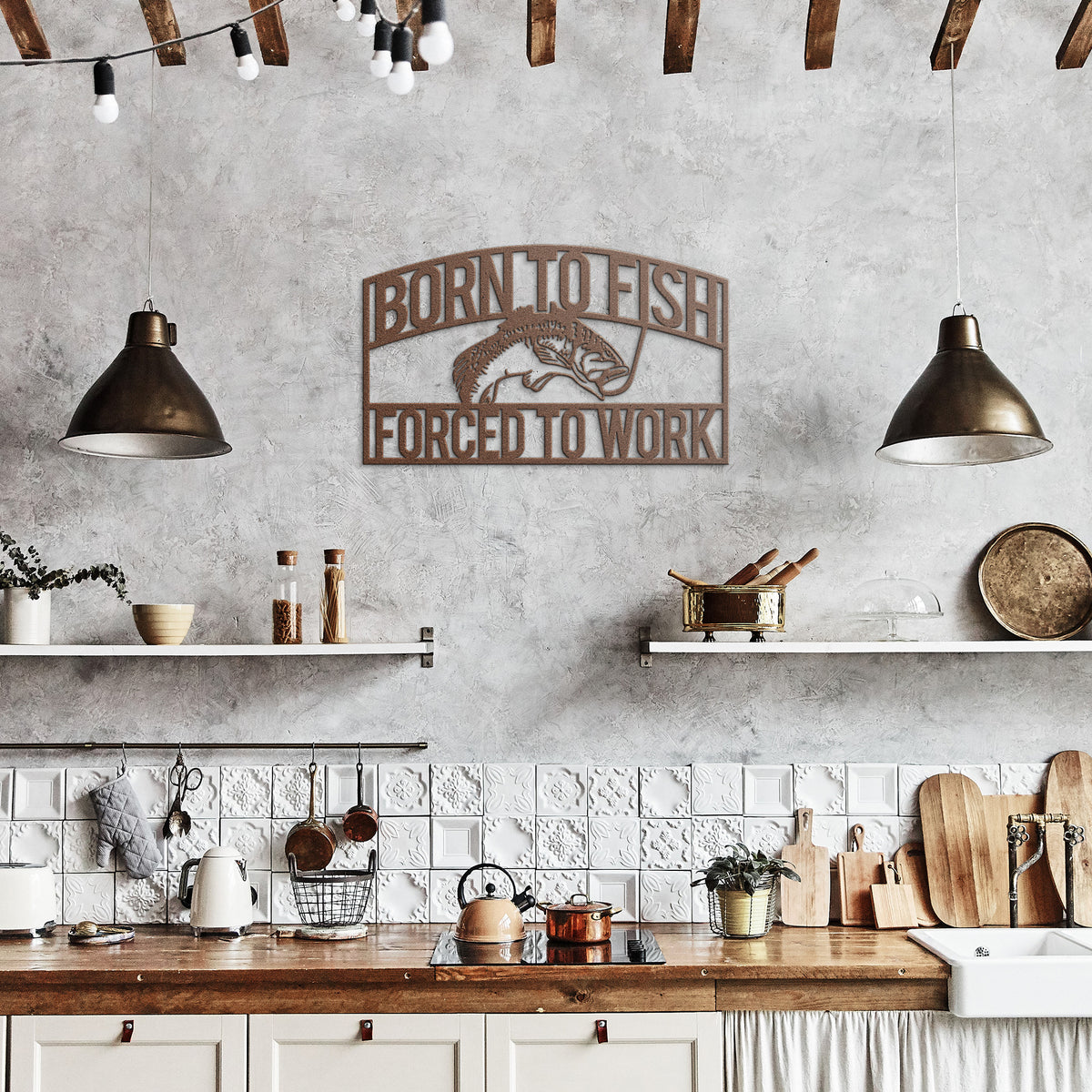 Born To Fish Hollow Steel Powder Coated Metal Sign